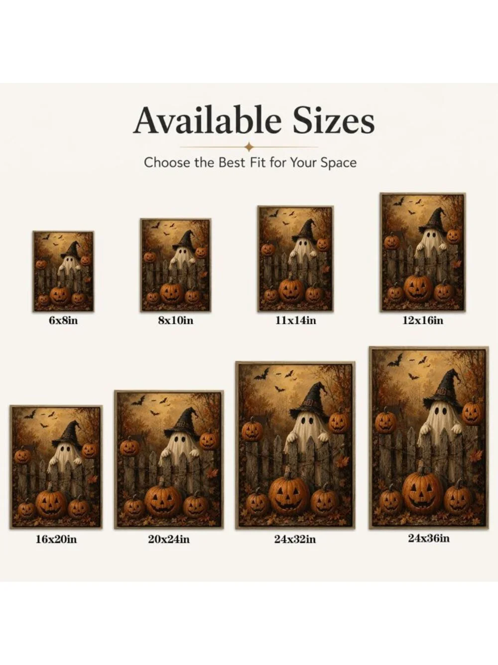 Cute Ghost & Pumpkin Halloween Framed Wall Art | Spooky Decor for Home